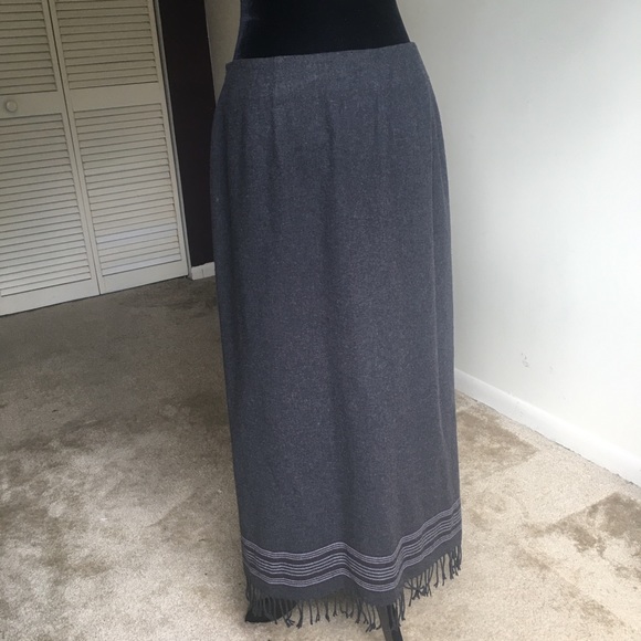 DANA BUCHMAN LONG WOOL GRAY MAXI SKIRT FRINGE - Picture 4 of 8